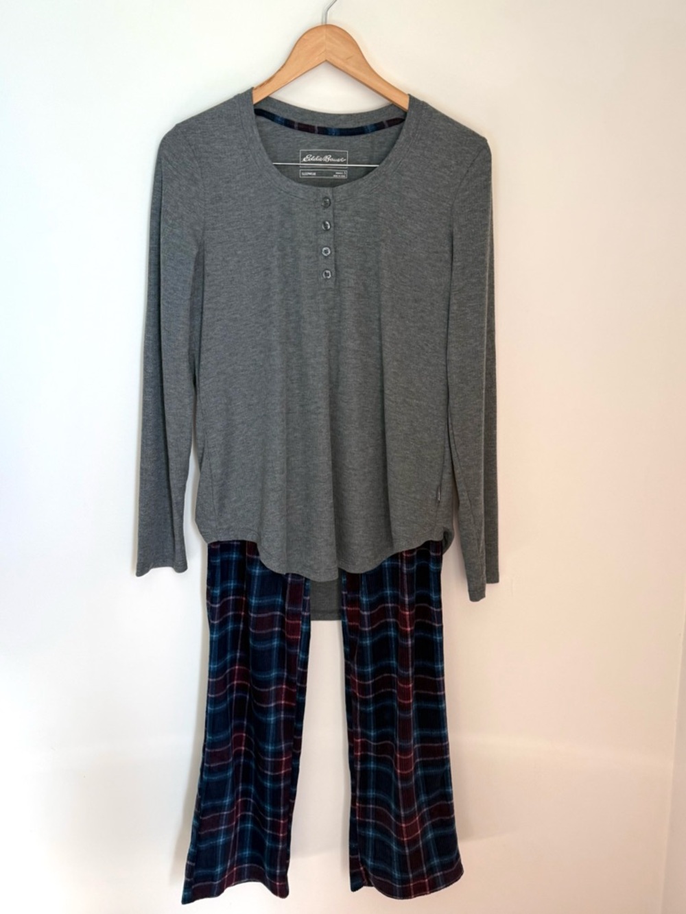 Eddie Bauer Gray Henley Top & Plaid Pajama Lounge 2-Piece Set